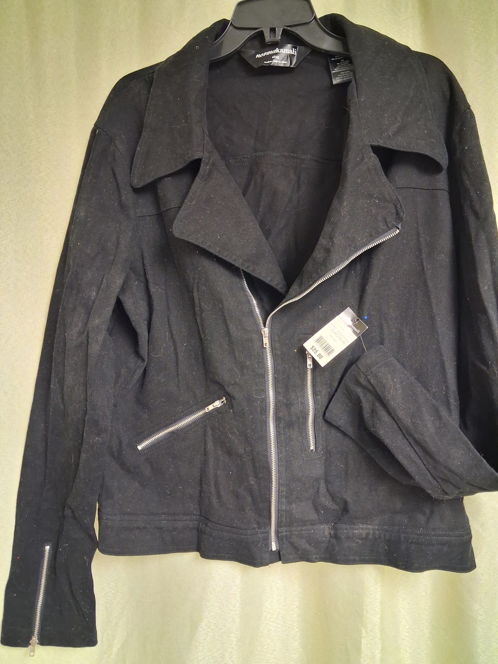 Norma Kamali Black Asymmetrical Zip Moto Jacket